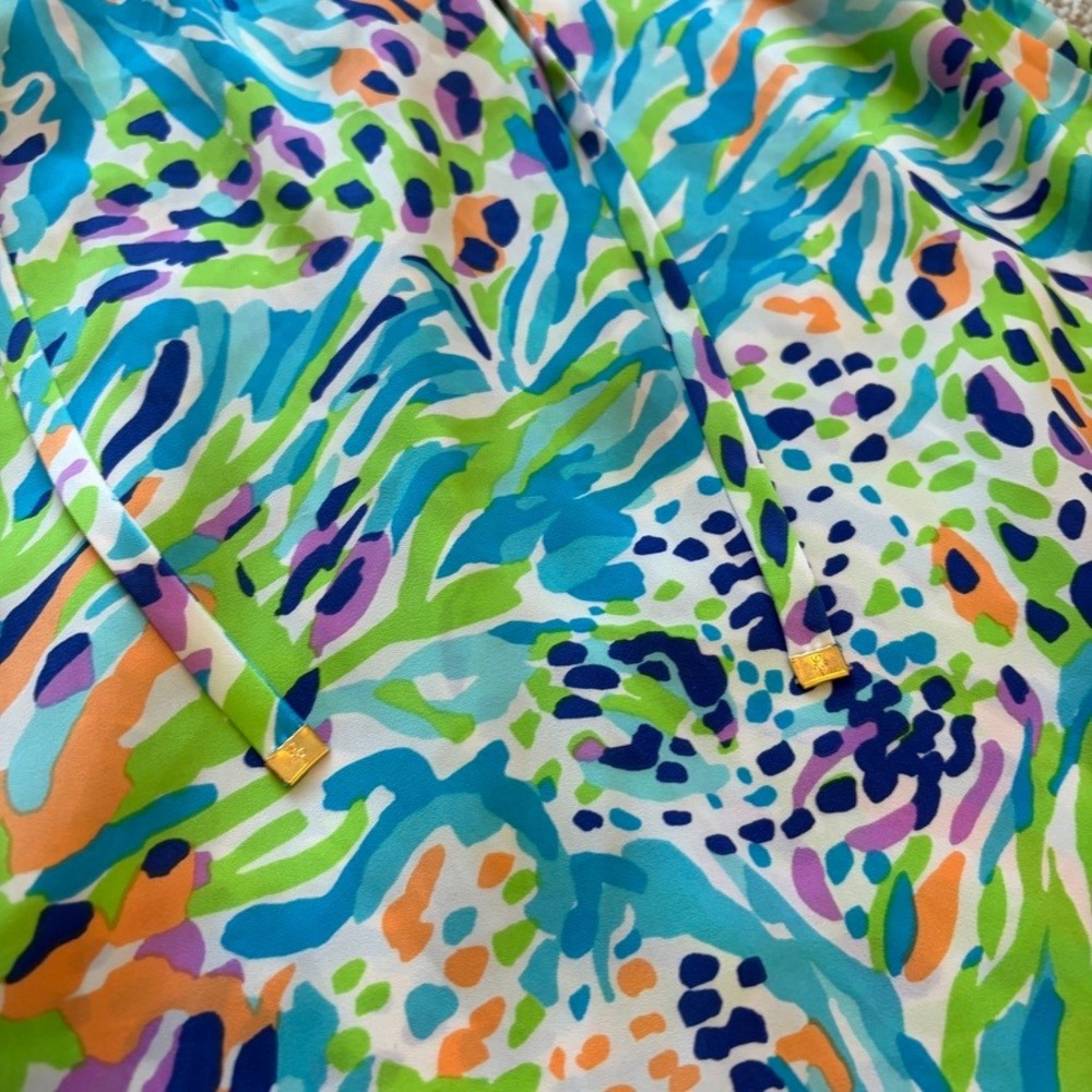 Lilly Pulitzer Skylar Tank Top Womens M Blue Green Sea Soiree Flowy Halter Beach - Picture 10 of 10